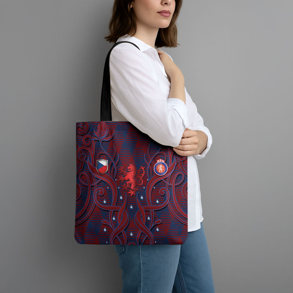Czech Republic Football Tote Bag Art Nouveau Patterns With National Lion
