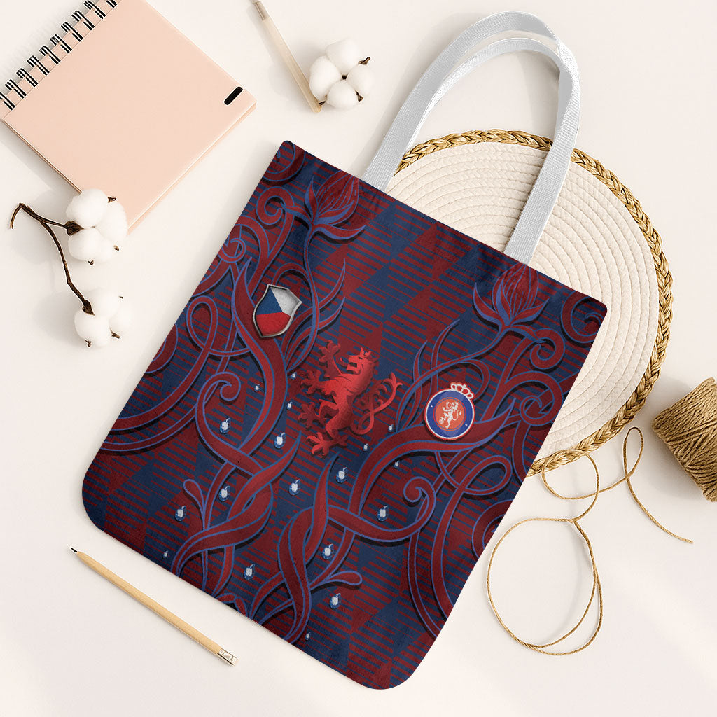 Czech Republic Football Tote Bag Art Nouveau Patterns With National Lion