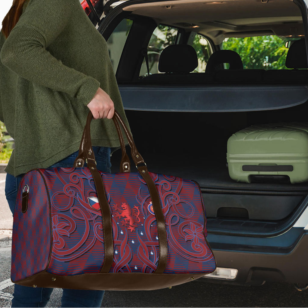 Czech Republic Football Travel Bag Art Nouveau Patterns With National Lion