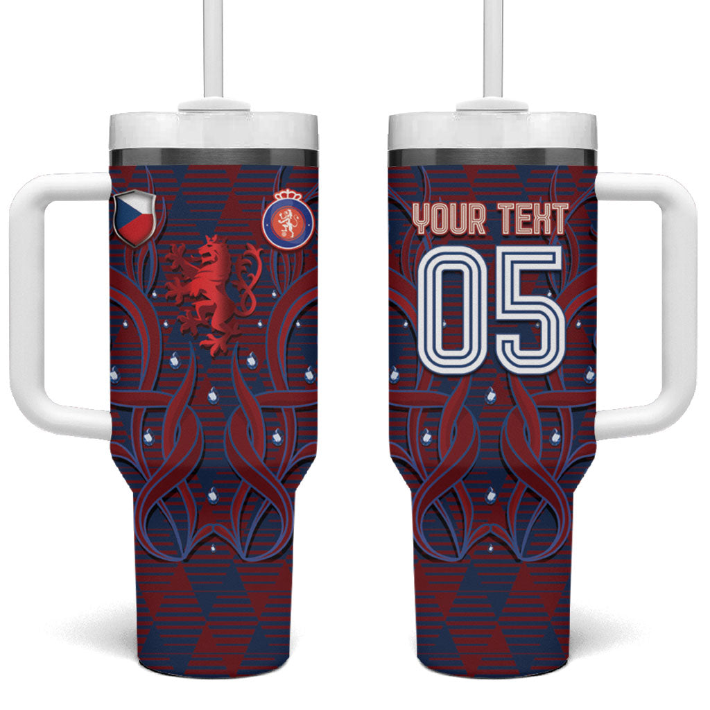 Custom Czech Republic Football Tumbler With Handle Art Nouveau Patterns With National Lion