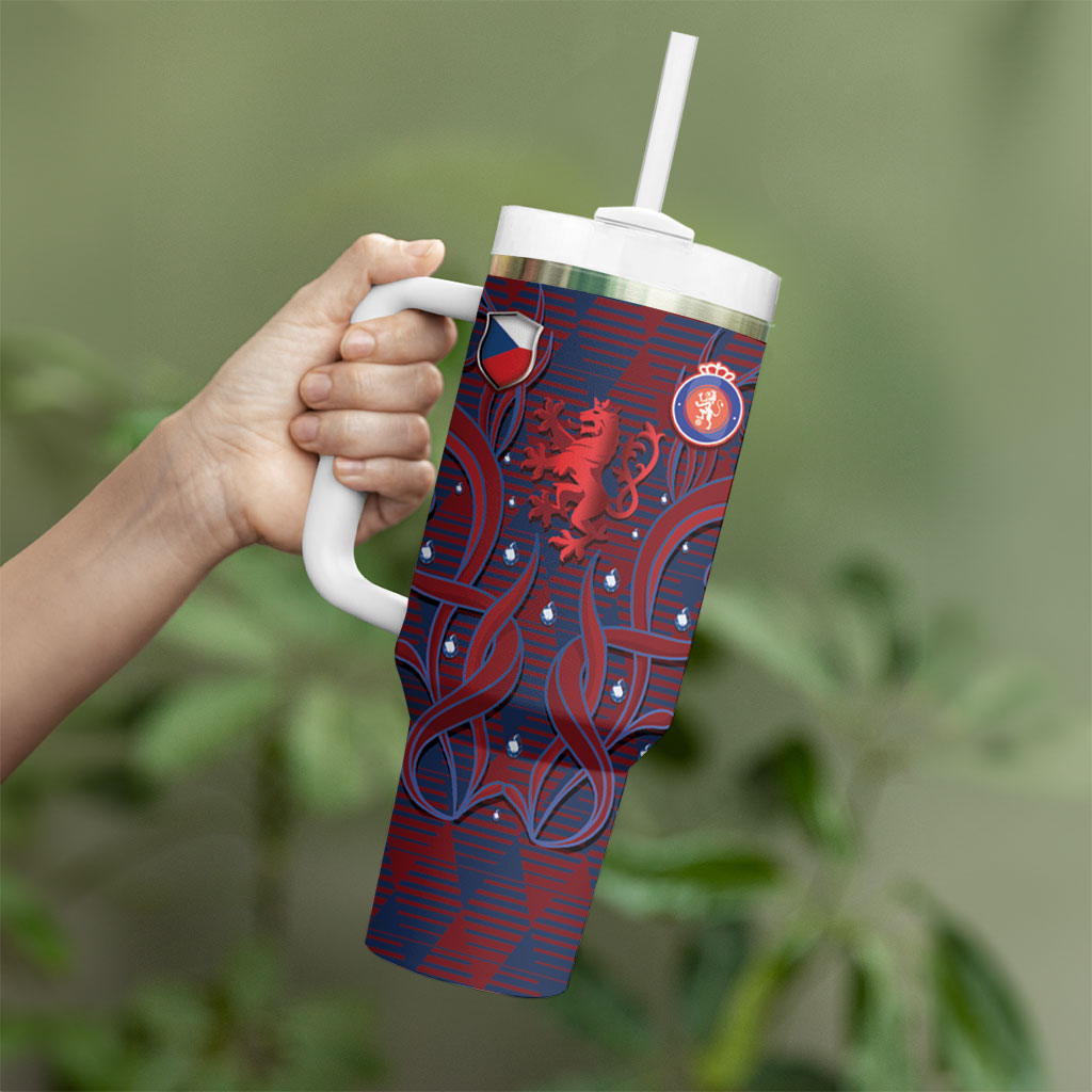 Custom Czech Republic Football Tumbler With Handle Art Nouveau Patterns With National Lion