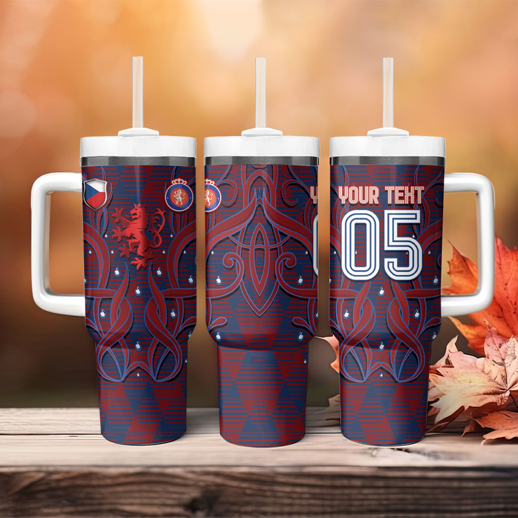Custom Czech Republic Football Tumbler With Handle Art Nouveau Patterns With National Lion