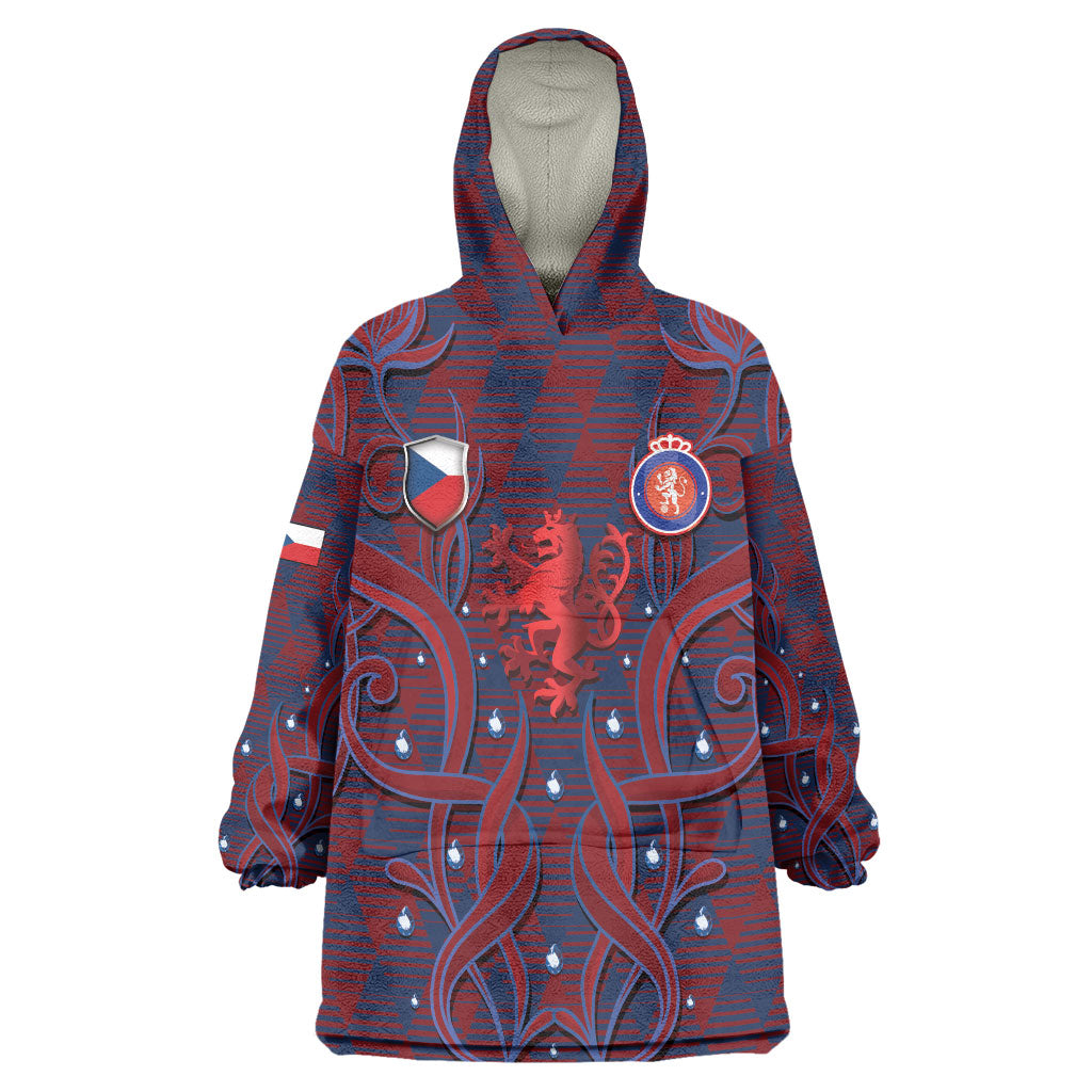 Custom Czech Republic Football Wearable Blanket Hoodie Art Nouveau Patterns With National Lion