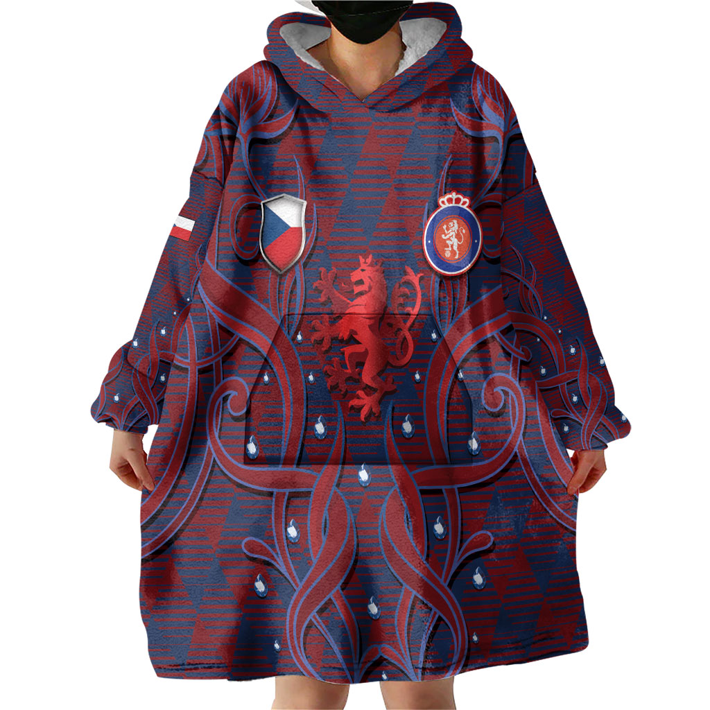 Custom Czech Republic Football Wearable Blanket Hoodie Art Nouveau Patterns With National Lion