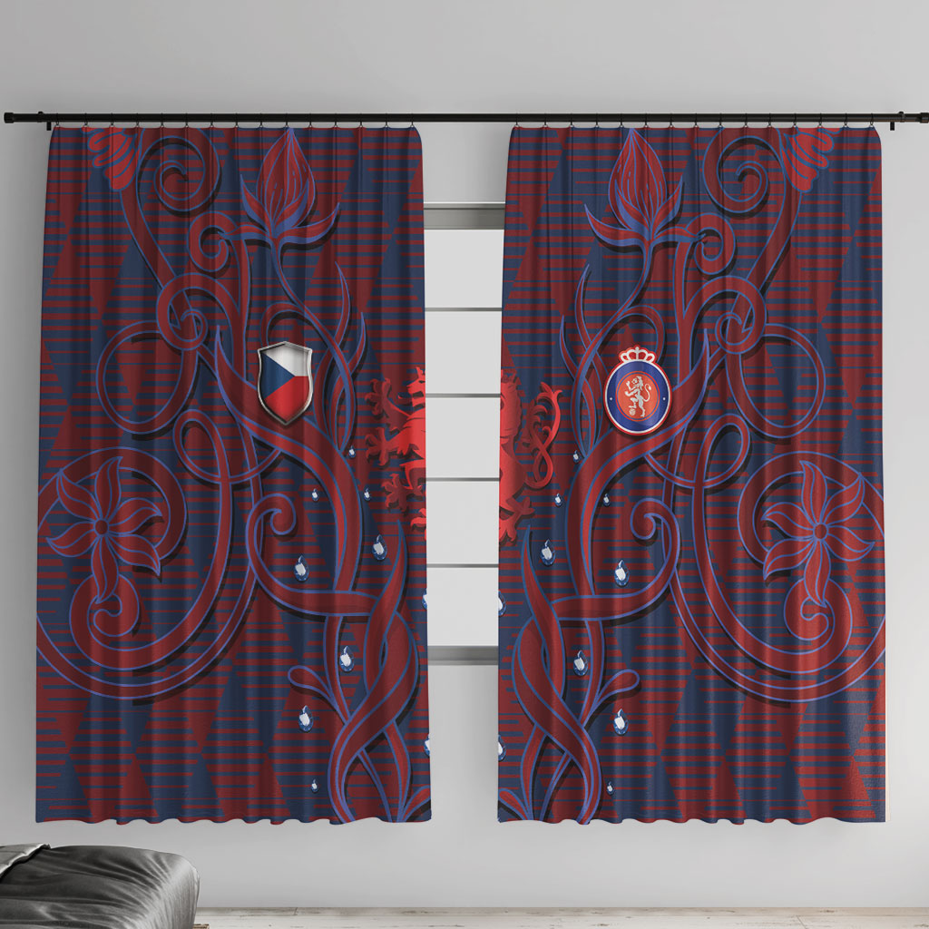 Czech Republic Football Window Curtain Art Nouveau Patterns With National Lion