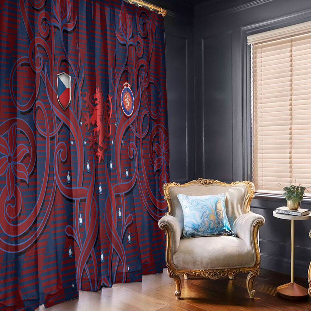 Czech Republic Football Window Curtain Art Nouveau Patterns With National Lion