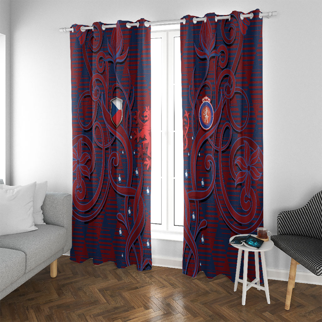 Czech Republic Football Window Curtain Art Nouveau Patterns With National Lion