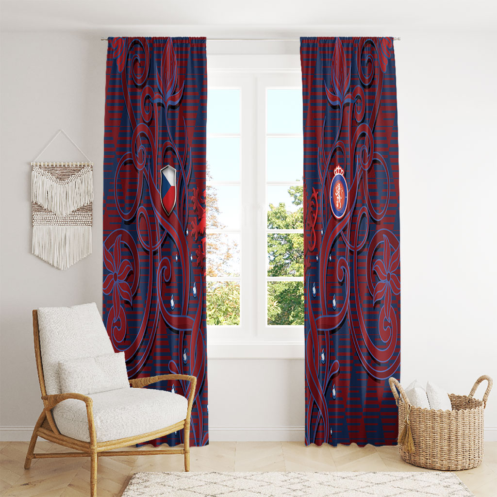 Czech Republic Football Window Curtain Art Nouveau Patterns With National Lion