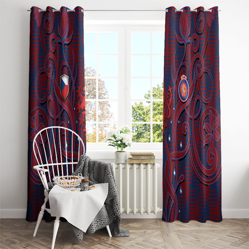 Czech Republic Football Window Curtain Art Nouveau Patterns With National Lion