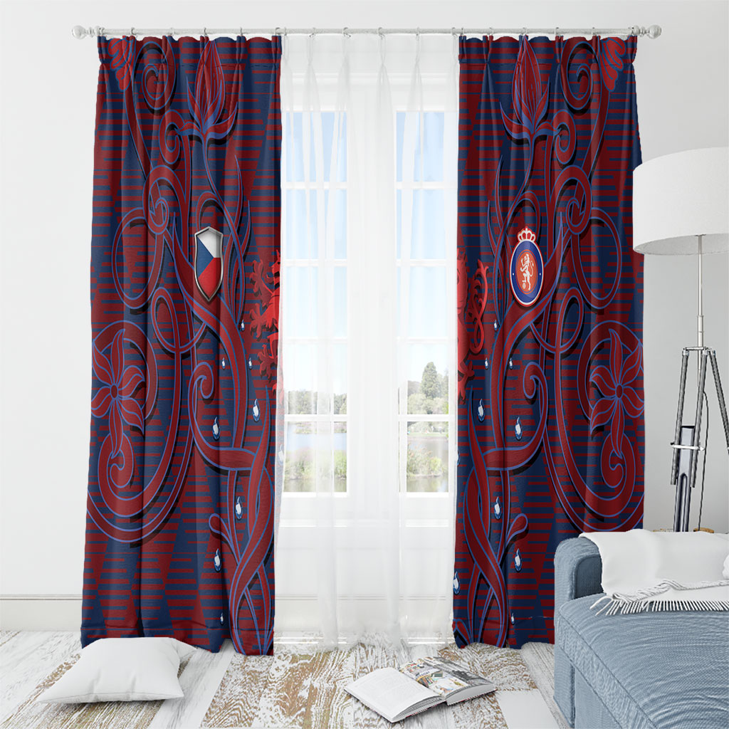 Czech Republic Football Window Curtain Art Nouveau Patterns With National Lion