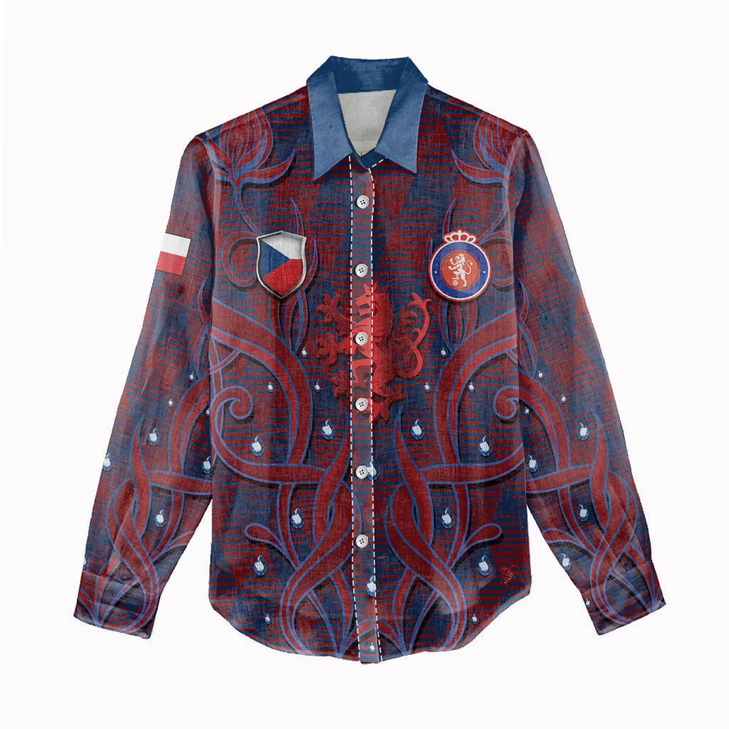 Custom Czech Republic Football Women Casual Shirt Art Nouveau Patterns With National Lion