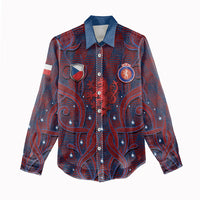 Custom Czech Republic Football Women Casual Shirt Art Nouveau Patterns With National Lion