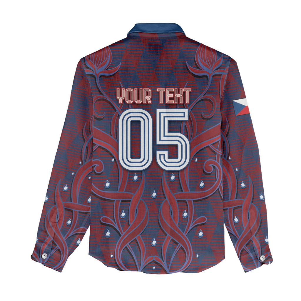 Custom Czech Republic Football Women Casual Shirt Art Nouveau Patterns With National Lion