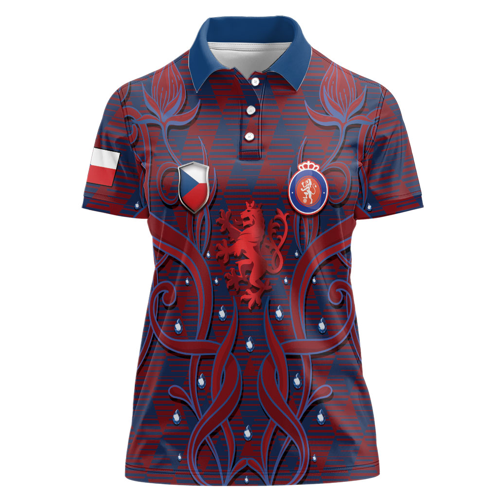 Custom Czech Republic Football Women Polo Shirt Art Nouveau Patterns With National Lion