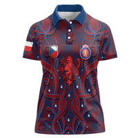 Custom Czech Republic Football Women Polo Shirt Art Nouveau Patterns With National Lion