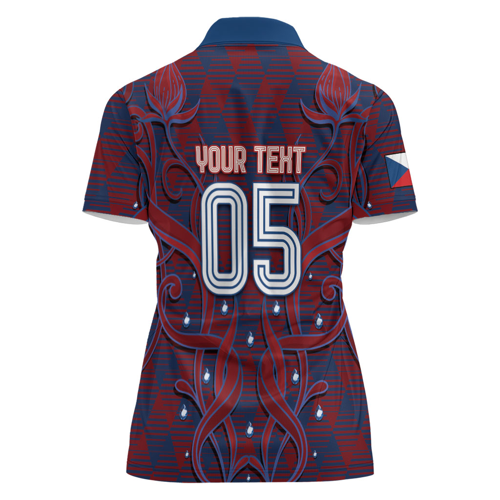 Custom Czech Republic Football Women Polo Shirt Art Nouveau Patterns With National Lion