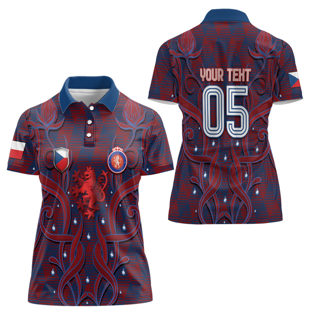 Custom Czech Republic Football Women Polo Shirt Art Nouveau Patterns With National Lion