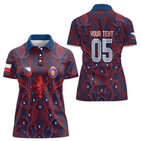 Custom Czech Republic Football Women Polo Shirt Art Nouveau Patterns With National Lion