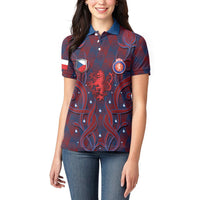 Custom Czech Republic Football Women Polo Shirt Art Nouveau Patterns With National Lion