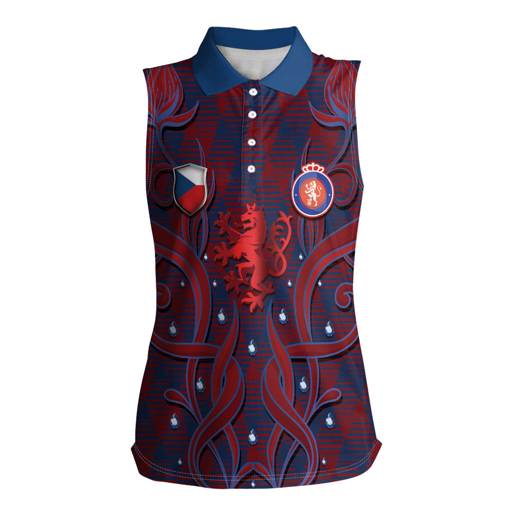 Custom Czech Republic Football Women Sleeveless Polo Shirt Art Nouveau Patterns With National Lion