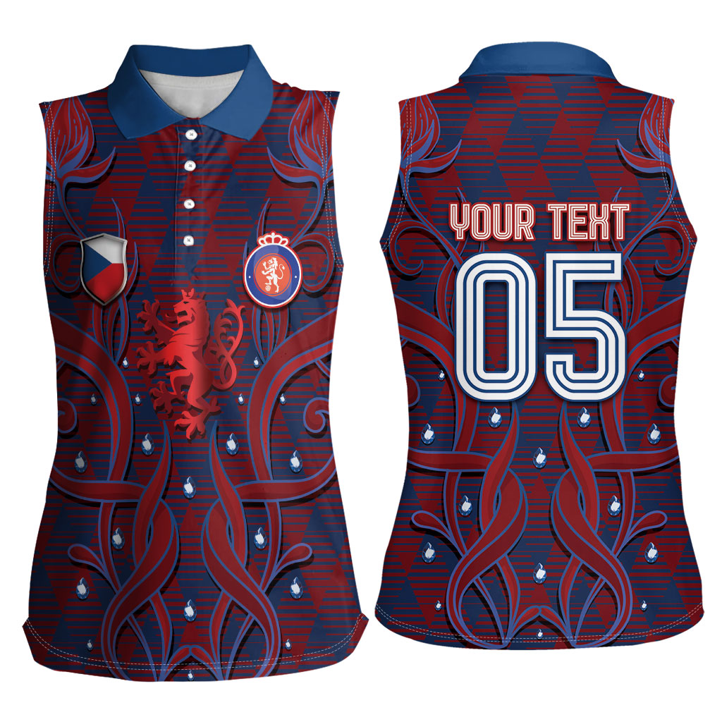 Custom Czech Republic Football Women Sleeveless Polo Shirt Art Nouveau Patterns With National Lion