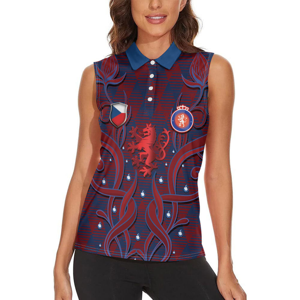 Custom Czech Republic Football Women Sleeveless Polo Shirt Art Nouveau Patterns With National Lion