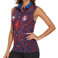 Custom Czech Republic Football Women Sleeveless Polo Shirt Art Nouveau Patterns With National Lion