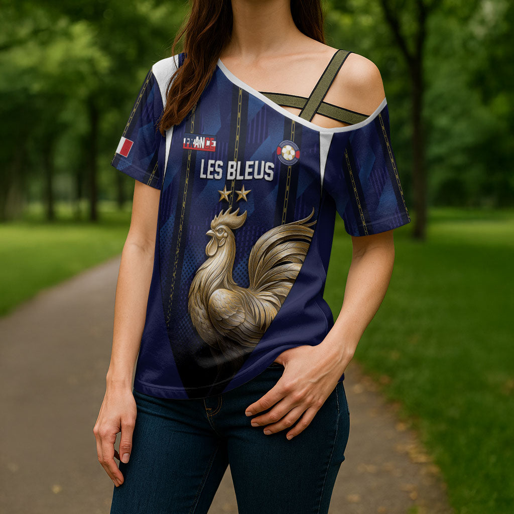 Custom France Football Cross Shoulder Shirt Gallic Rooster Luxury Sport Style