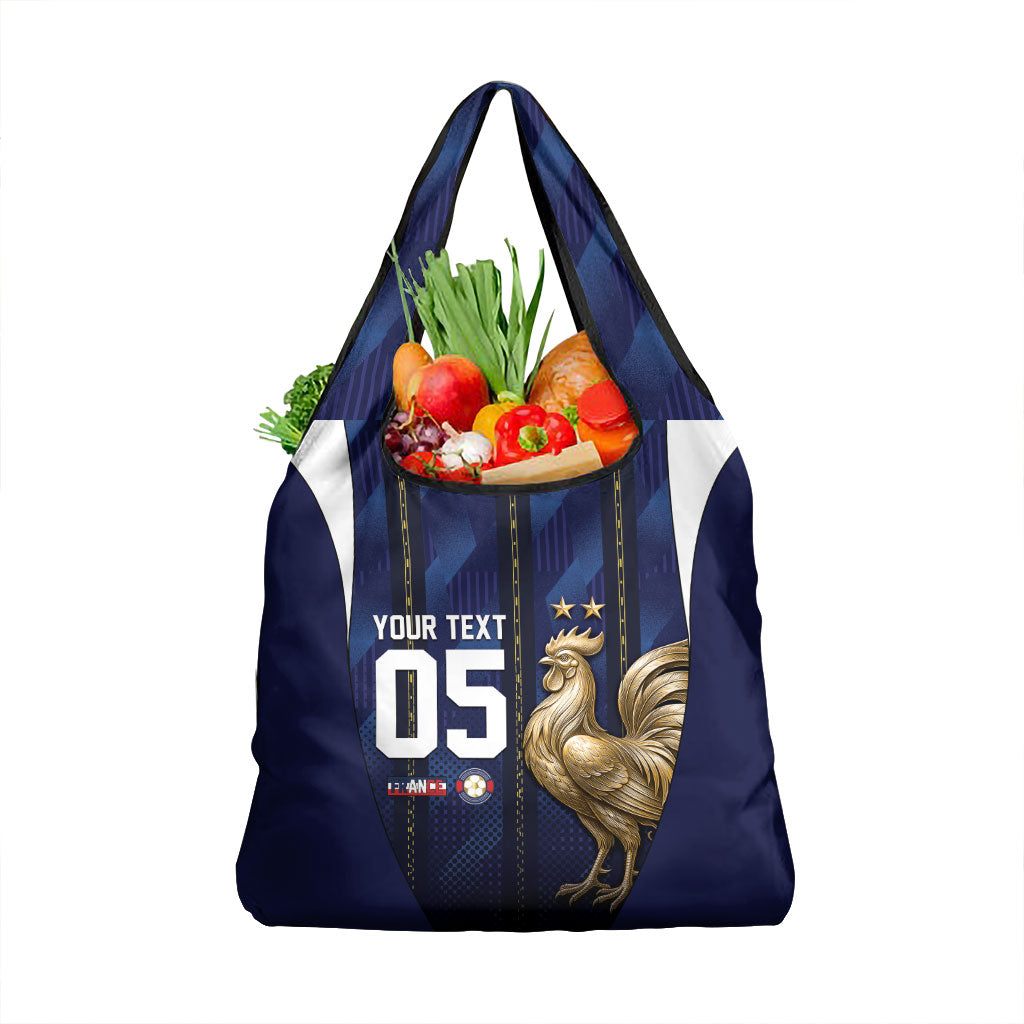 Custom France Football Grocery Bag Gallic Rooster Luxury Sport Style