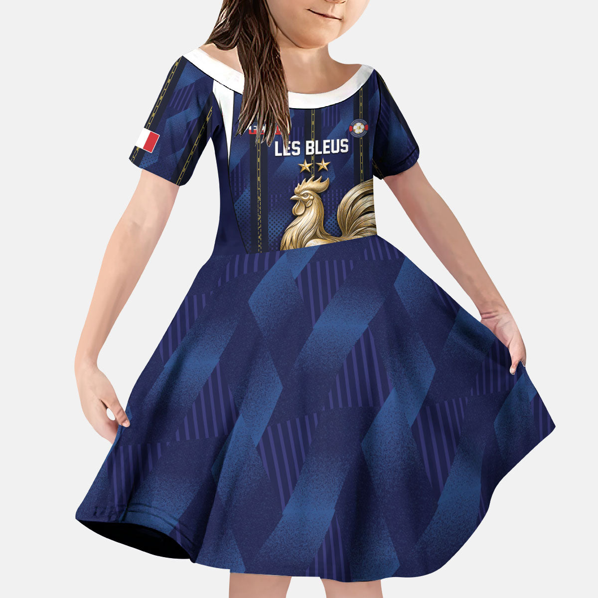 Custom France Football Kid Short Sleeve Dress Gallic Rooster Luxury Sport Style