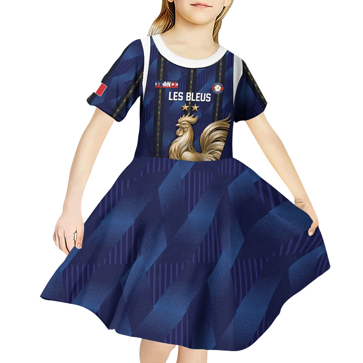 Custom France Football Kid Short Sleeve Dress Gallic Rooster Luxury Sport Style