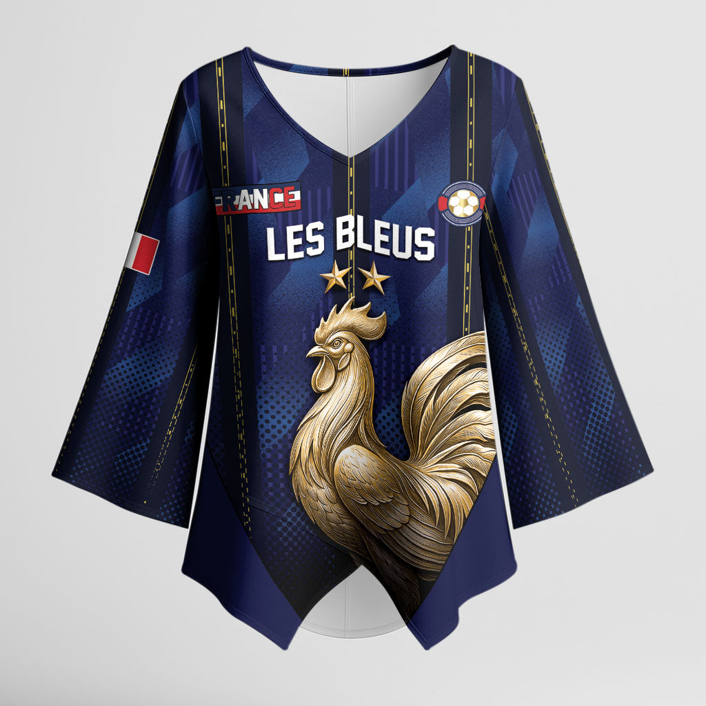 Custom France Football Kimono Sleeve Blouse Gallic Rooster Luxury Sport Style