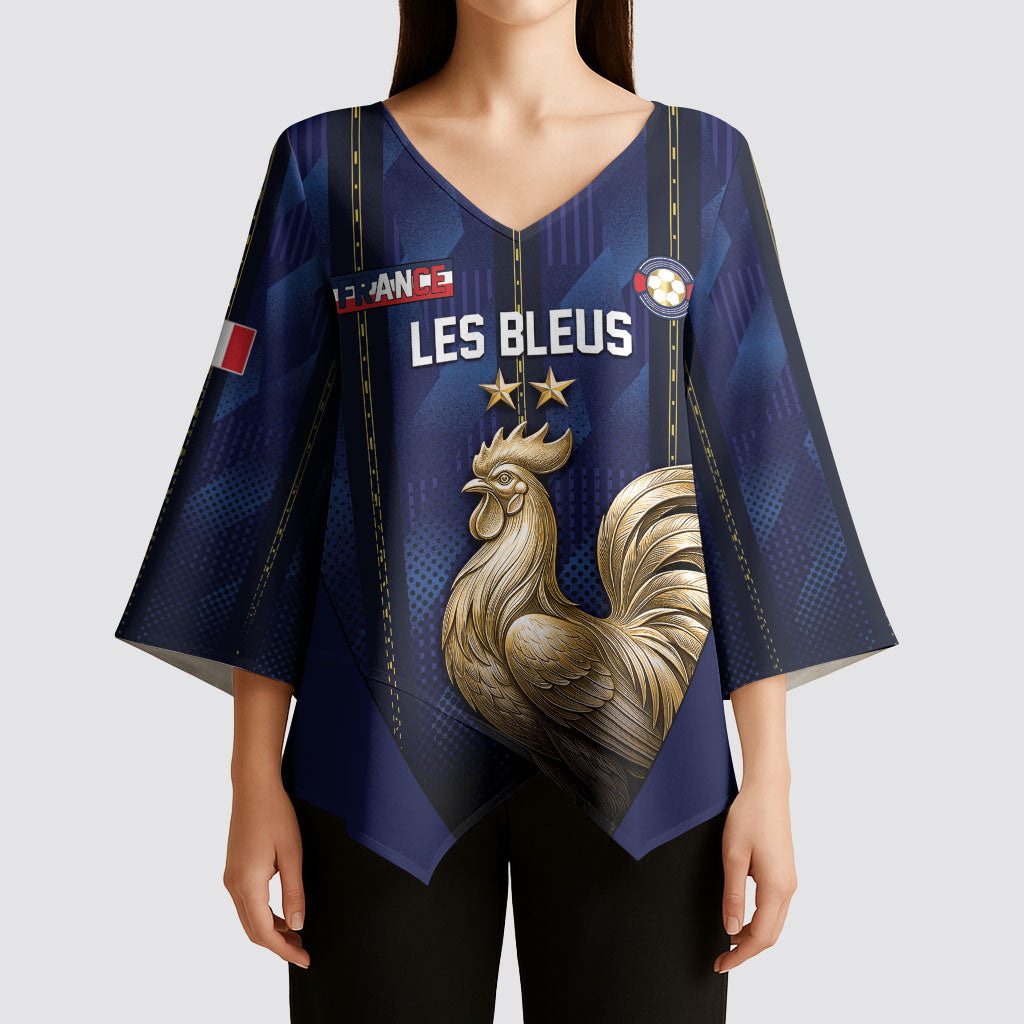 Custom France Football Kimono Sleeve Blouse Gallic Rooster Luxury Sport Style
