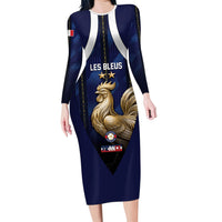 Custom France Football Long Sleeve Bodycon Dress Gallic Rooster Luxury Sport Style