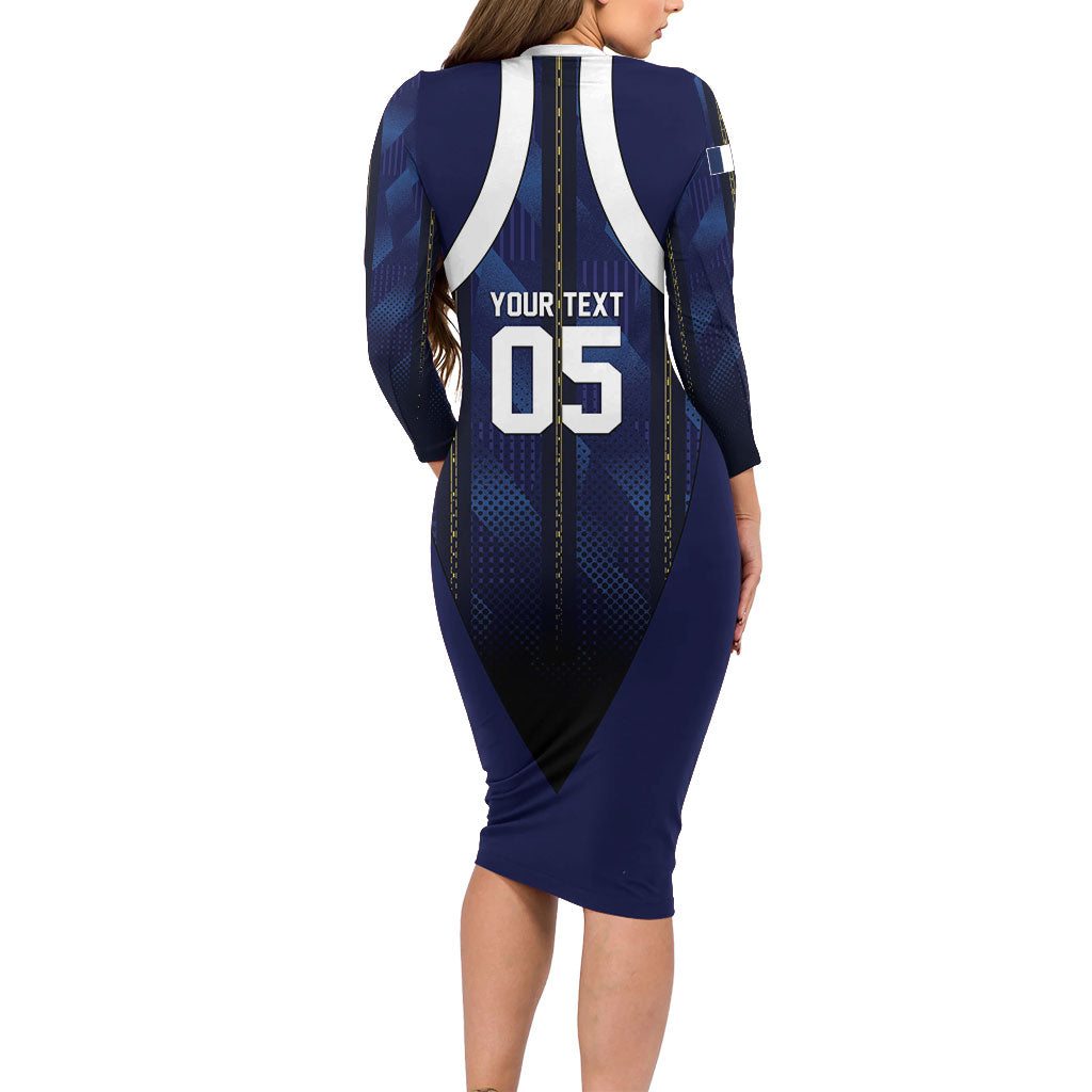 Custom France Football Long Sleeve Bodycon Dress Gallic Rooster Luxury Sport Style