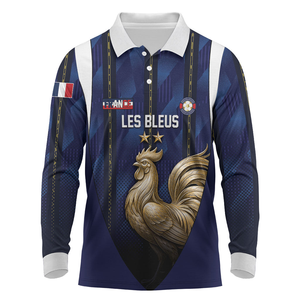 Custom France Football Long Sleeve Polo Shirt Gallic Rooster Luxury Sport Style