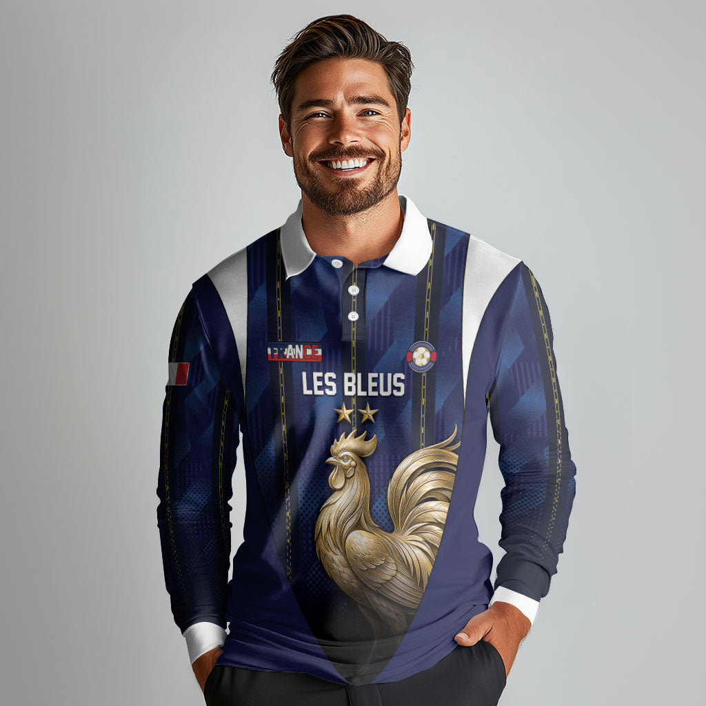 Custom France Football Long Sleeve Polo Shirt Gallic Rooster Luxury Sport Style