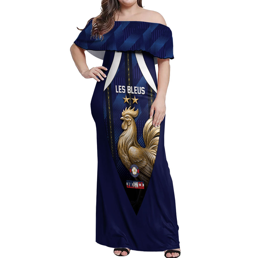 Custom France Football Off Shoulder Maxi Dress Gallic Rooster Luxury Sport Style