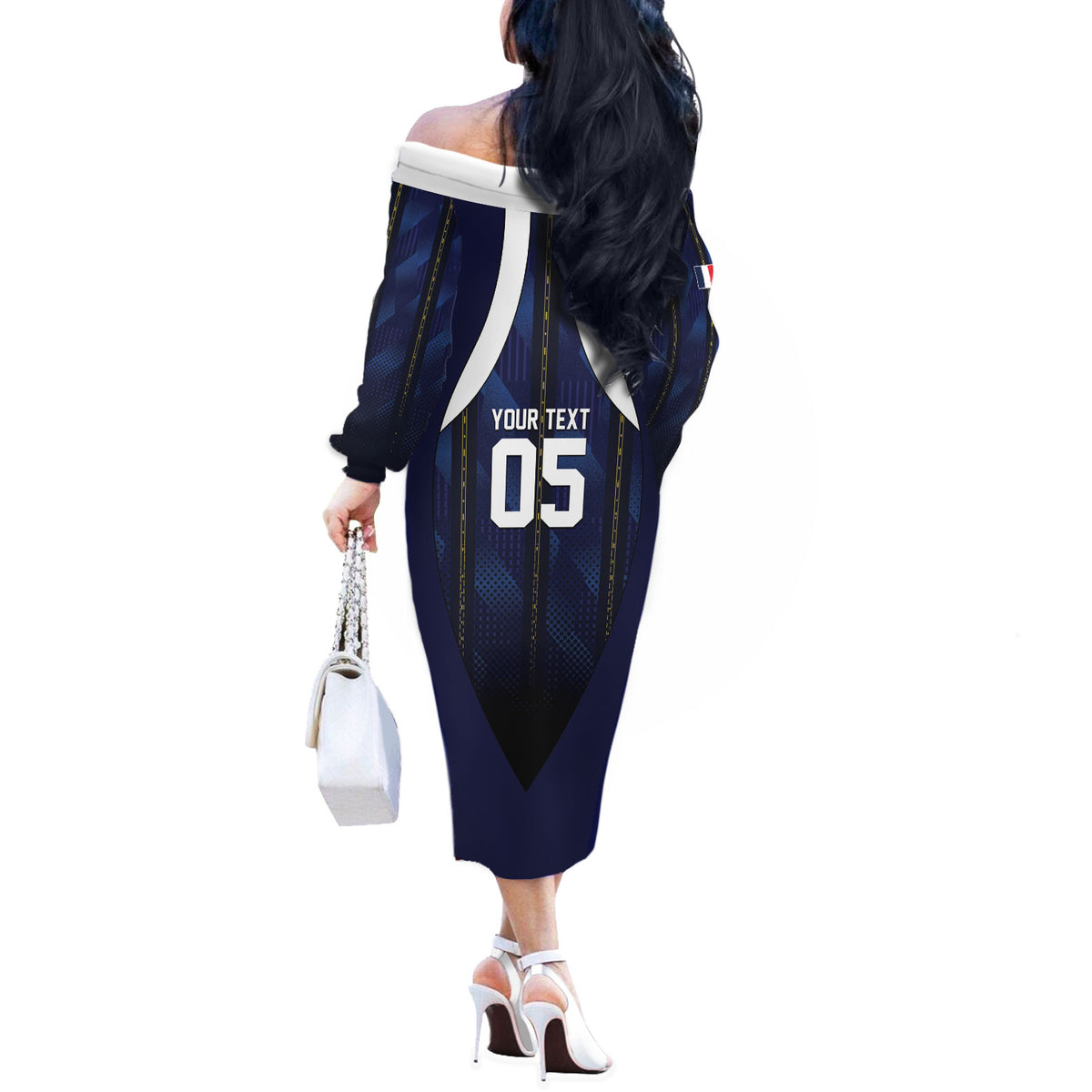 Custom France Football Off The Shoulder Long Sleeve Dress Gallic Rooster Luxury Sport Style
