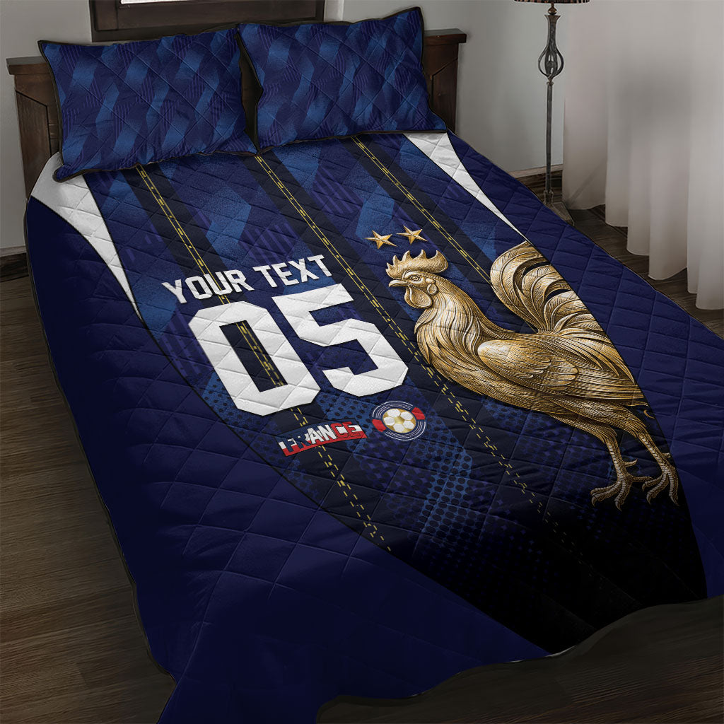 Custom France Football Quilt Bed Set Gallic Rooster Luxury Sport Style