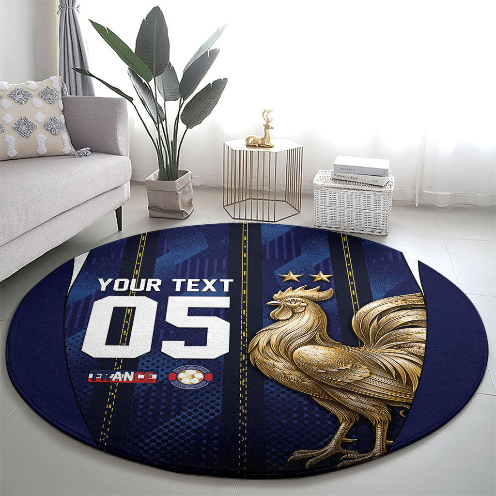 Custom France Football Round Carpet Gallic Rooster Luxury Sport Style