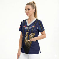 Custom France Football Scrub Top Gallic Rooster Luxury Sport Style