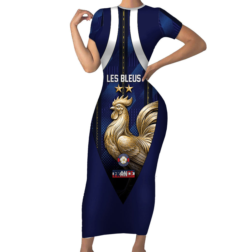 Custom France Football Short Sleeve Bodycon Dress Gallic Rooster Luxury Sport Style