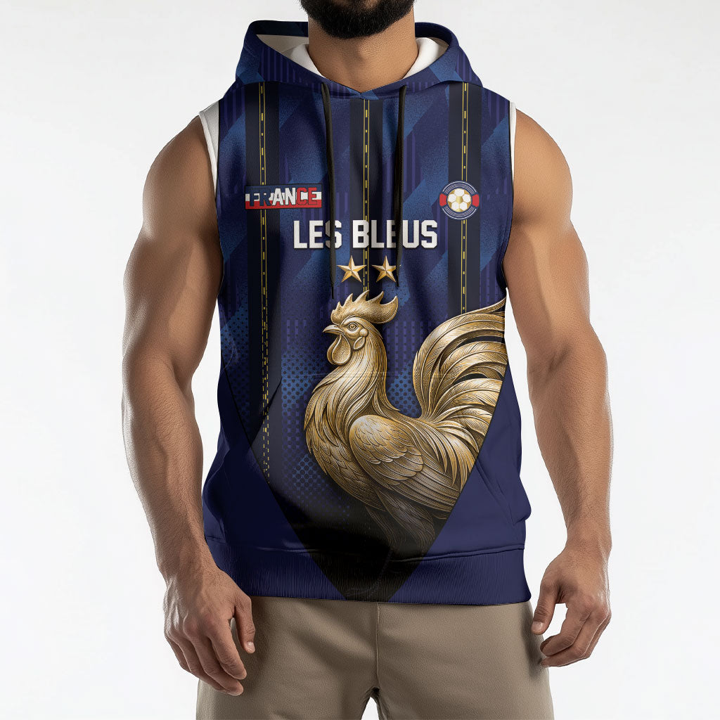 Custom France Football Sleeveless Hoodie Gallic Rooster Luxury Sport Style