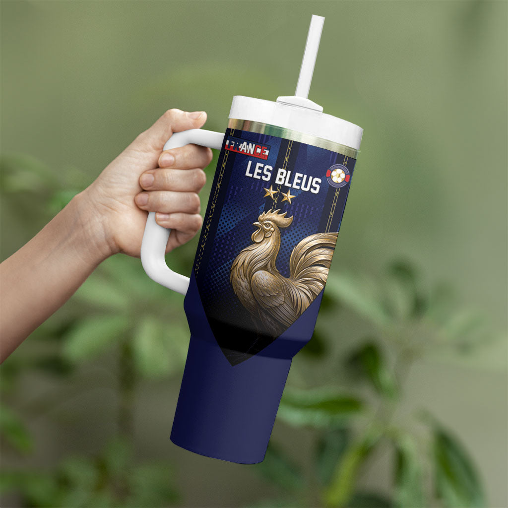 Custom France Football Tumbler With Handle Gallic Rooster Luxury Sport Style