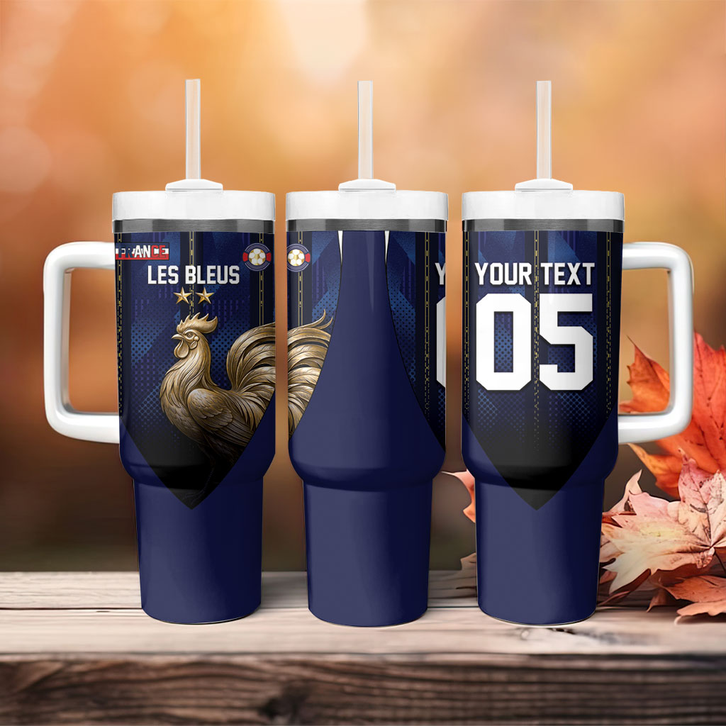 Custom France Football Tumbler With Handle Gallic Rooster Luxury Sport Style