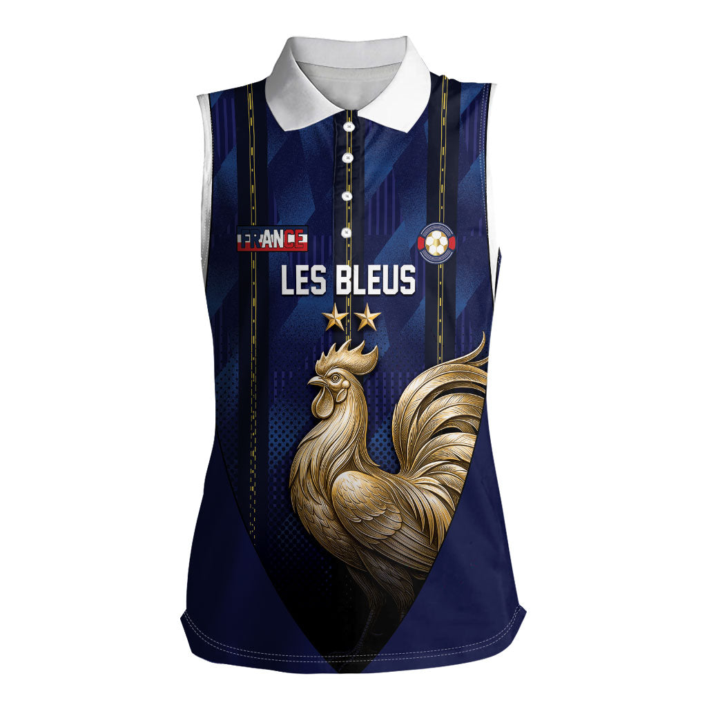 Custom France Football Women Sleeveless Polo Shirt Gallic Rooster Luxury Sport Style