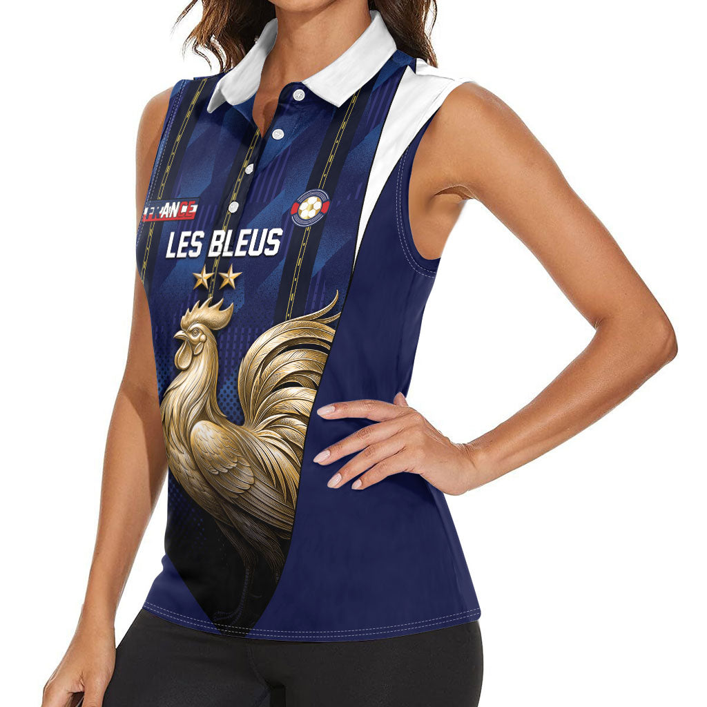Custom France Football Women Sleeveless Polo Shirt Gallic Rooster Luxury Sport Style