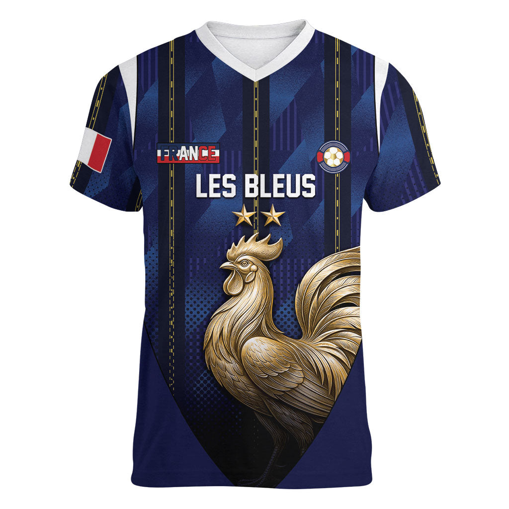 Custom France Football Women V-Neck T-Shirt Gallic Rooster Luxury Sport Style