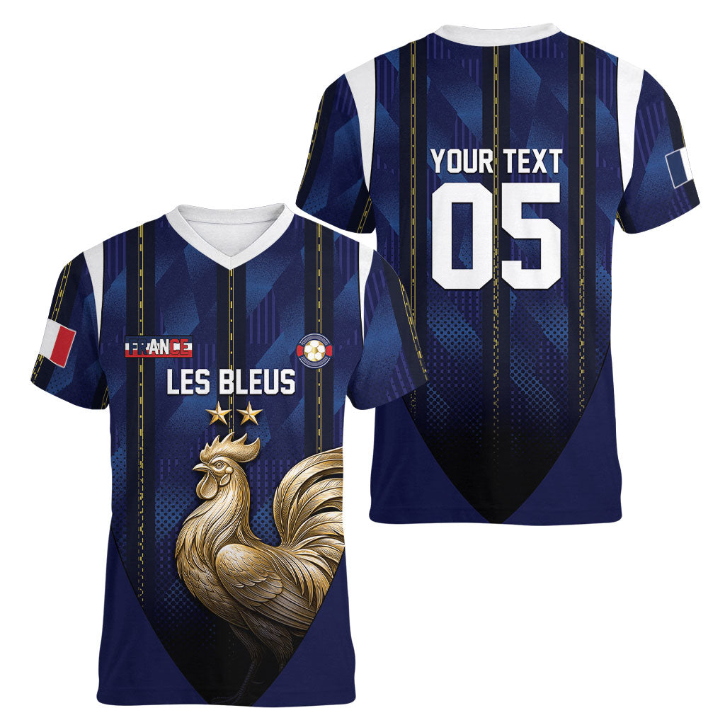 Custom France Football Women V-Neck T-Shirt Gallic Rooster Luxury Sport Style